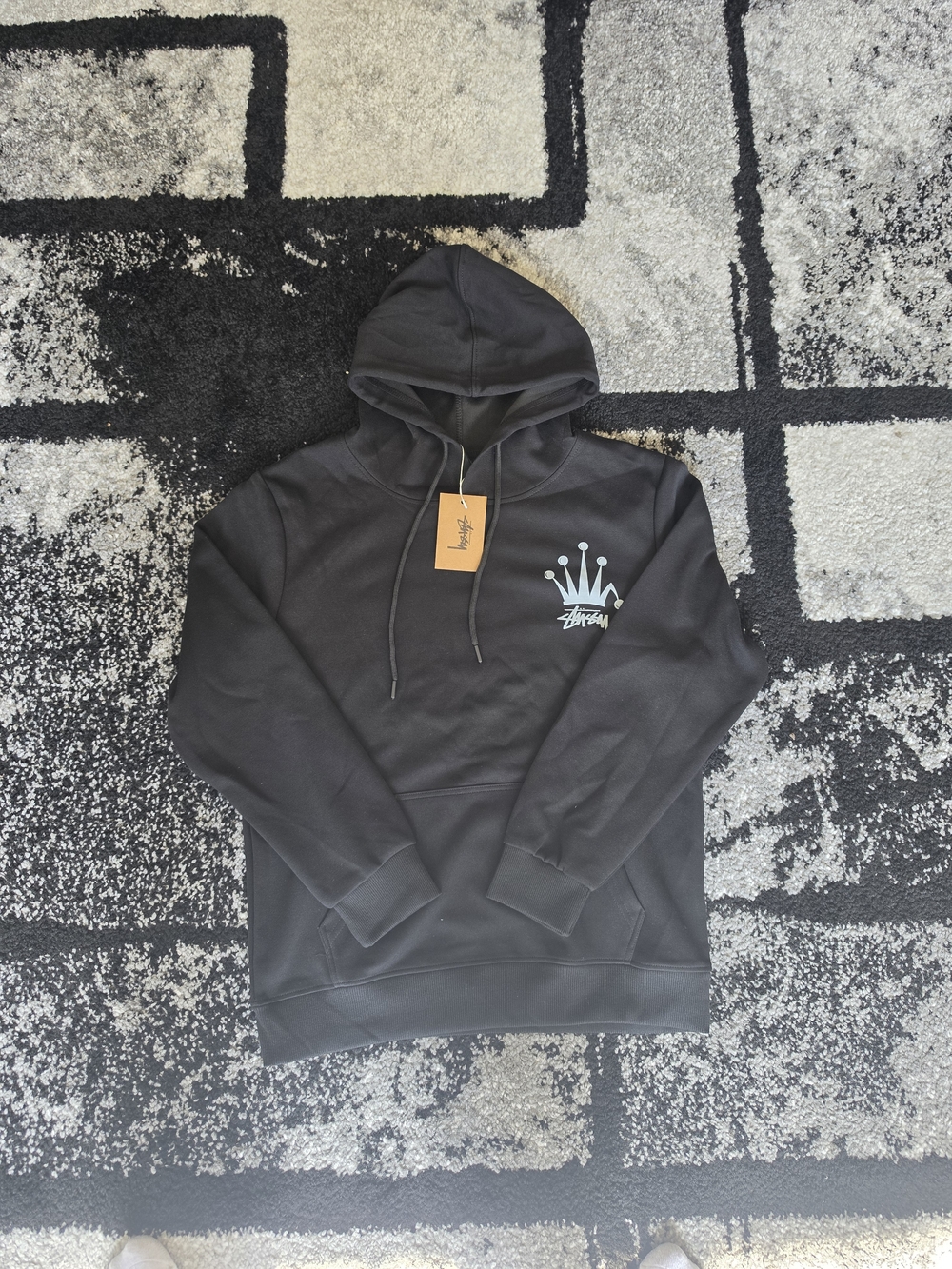 Stussy Black Hoodie with White Crown Logo - Picture 1 of 3